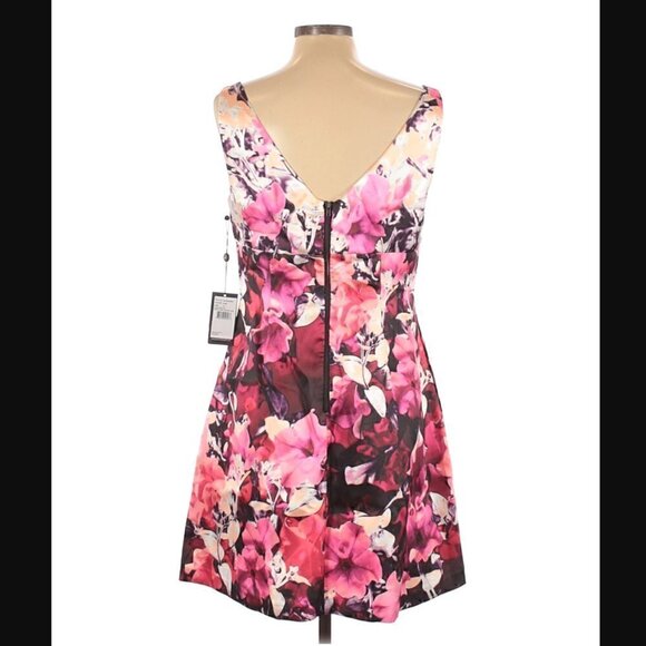 Adrianna Papell Mini Dress 12 NWT Mikado Cocktail Pink Floral Party Vacation - Picture 15 of 16